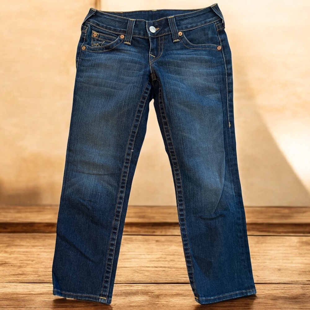 True Religion Cropped Straight Leg Jeans‎ Womens Size 27 Blue Low Rise USA
